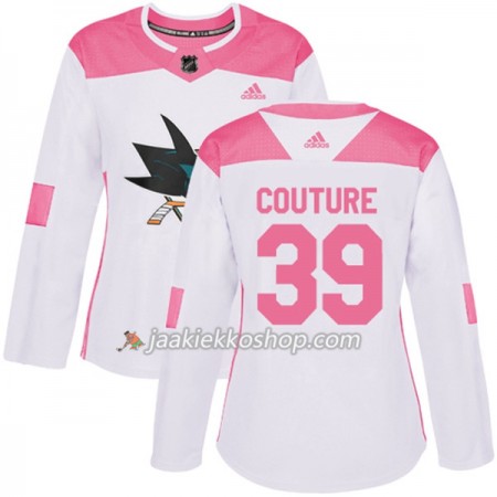 Nainen NHL San Jose Sharks Pelipaita Logan Couture 39 Adidas 2017-2018 Valkoinen Vaaleanpunainen Fashion Authentic